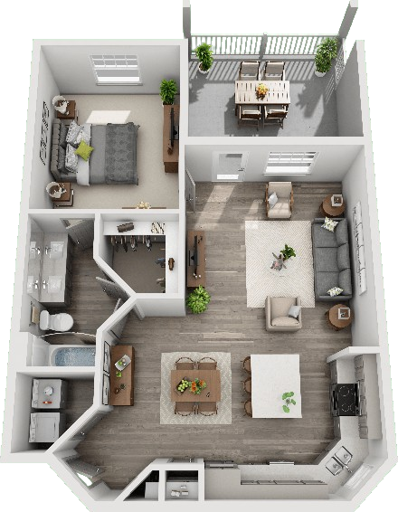 Hibiscus Terrace, a large 1 bedroom apartment floorplan